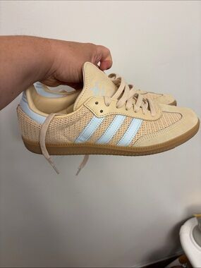 adidas Gazelle Beige with Light Blue Stripes